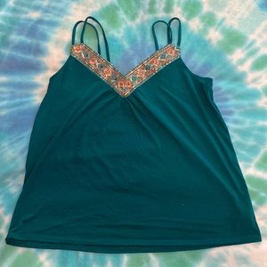 Turquoise straps tank top with embellishments L
